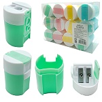Точилка " KWELT " пластиковая Pot pastel 2 отверстия, с контейнером, цвет ассорти, пластиковая упаковка