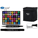 Набор маркеров для скетчинга " Basir " 48цв двухсторонние, 1,0-7,0мм пулевидный/скошенный, квадратный корпус, текстильный чехол на молнии