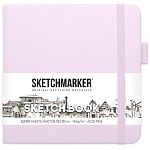 Блокнот для зарисовок " Sketchmarker " 12*12см 7БЦ на резинке 80л Фиолетовый пастельный, обложка - ПВХ, плотность 140г/м2, блок- слоновая кость, сшивка, ляссе, держатель для ручки