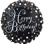 Шар фольгированный 18"/46см Круг HB Sparkling Birthday gold