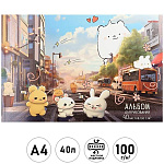 Альбом А4 40л " Проф-Пресс " Мультяшки в городе, склейка, обложка- мелованный картон, твин-лак, тиснение холодной фольгой, блок- офсет 100г/м2, жесткая подложка