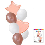 Набор шаров " Браво " Пудра 7в1, состав: фольгированные шары: 18"/46см звезда - 1шт, 18"/46см сердце - 1шт,  латексные шары 12"/30см - 5шт 2 дизайна