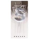 Свеча для торта цифра " Миленд " Серебряный стиль 5, серебрная, 18,5*7,5*1см, картонный блистер, европодвес