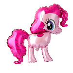 Шар фольгированный фигурный 14"/36см Пони розовый, крепится с помощью розетки на палочку (в комплект не входят)