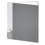 Папка 60файлов " Бюрократ " А4 серый ,пластик 0,7мм торцевой карман с бумажной вставкой