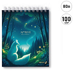 Скетчбук, белая бумага 100г/м2, 175*200мм, 80л, спираль сверху, без линовки, обложка - пластиковая 500мкм, жесткая подложка " Светоч " Лесная красавица