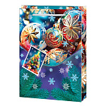 Пакет Новогодний бумажный " Мир открыток " 13,5*18*6см Новогодние шары, еловые ветви, снежинки, ламинированный