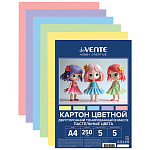 Картон цветной А4 двухсторонний, 5л 5цв Пастельные цвета " deVente " 250г/м2, пакет, европодвес