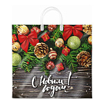 Пакет Новогодний ПЭ " Интерпак " с пластиковой ручкой ПВД, 38*35см 90мкм Рождественские бантики