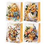 Пакет Новогодний бумажный " Basir " 18*23*10см Новый год, ассорти (без возможности выбора дизайна), ламинированный, золотое тиснение