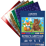 Бумага цветная А4 голографическая, самоклеящаяся, 5л 5цв " deVente " 120г/м2, пакет, европодвес