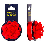 Набор для упаковки подарков: бант звезда 7см + лента 4м, красный Сатин, картонная упаковка, европодвес