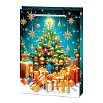 Пакет Новогодний бумажный " Мир открыток " 13,5*18*6см Наряженная елка, подарки, снежинки, ламинированный