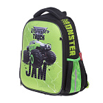 Рюкзак " Hatber " 35*27*13см Ergonomic mini MonsterTruck, 1 отделение, 2 боковых кармана, потайной карман на спинке, эргономичная твердая спинка, регулируемые лямки, нагрудная стяжка, ручка-петля, органайзер, на дне ранца ножки, светоотражающие элементы, 