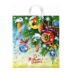 Пакет Новогодний ПЭ " Интерпак " с петлевой ручкой ПНД, 38*42см 40мкм Пробил час