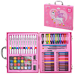 Набор для творчества " Basir " Единорожка 88 предметов: маслянная пастель- 12шт, акварель- 24цв, акриловые маркеры- 12цв, цветные карандаши- 24цв, карандаш ч/гр- 1шт, пластиковая палитра- 1шт, ластик- 1шт, скрепки- 10шт, линейка- 1шт, точилка- 1шт, кисточ