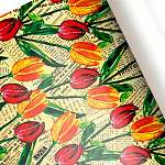 Упаковочная бумага " Интерпак " 68,5см*10м, Цветочные новости, в рулоне, 90г/м2