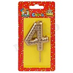 Свеча для торта цифра " Миленд " Звездочки 4, золотая, 14*6,5*1см, картонный блистер, европодвес