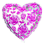 Шар фольгированный 18"/46см Сердце Розы розовые