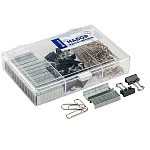 Набор канцелярский " Глобус " из 3-х предметов (скрепки 28 мм никелированные - 70 шт, зажимы для бумаг 15мм-15 шт, скобы для степлера №24/6-1200шт.)