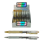Ручка шариковая автоматическая " Piano " синяя 0,5мм, резиновый держатель, чернила на масляной основе, металлический наконечник, клип, цвет корпуса - ассорти (прозрачный-золото, прозрачный-серебро)