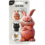 Набор значков " Феникс " Сердитые звери, d=3,7см, 3 шт, на булавке, металл/пластик, пакет, европодвес