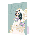 Открытка " Мир открыток " 1-41 Свадьба- В прекрасный день свадьбы! Молодожены, 187*285мм, фольга, рельеф, с карманом, текст