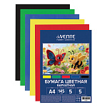 Бумага цветная А4 бархатная, 5л 5цв " deVente " 145г/м2, пакет, европодвес