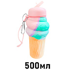 Бутылка для воды складная " KWELT " 500мл, Ice cream, силикон, трубочка, карабин
