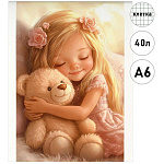 Блокнот МАЛЫЙ ФОРМАТ А6 40л " Феникс " Сладкие сны, клетка, обложка - мелованный картон, глянцевая ламинация, на скобе, белый офсет, 100*145мм