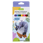 Карандаши цветные деревянные ECO Zoo 24цв " Hatber " шестигранные, картонная упаковка, европодвес