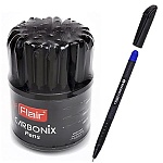 Ручка шариковая " Flair " Carbonix V в дисплее синяя 0,7мм, толщина письма 0,35мм, рифленый держатель, игольчатый пишущий узел, темный карбоновый корпус