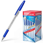 Ручка шариковая " Erich Krause " R-301 Classic Stick&Grip синяя 1,0мм, толщина письма 0,5мм, шестигранная, резиновый держатель, прозрачный корпус, картонная упаковка
