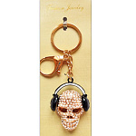 Брелок для ключей металлический со стразами " Череп в наушниках " дизайн 1