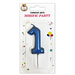 Свеча для торта цифра " KWELT " 1, синяя, 6*4*1см, на палочке, картонный блистер 14*7*1,5см, европодвес