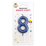 Свеча для торта цифра " KWELT " 8, синяя, 6*4*1см, на палочке, картонный блистер 14*7*1,5см, европодвес