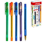 Ручка шариковая " deVente " Mr. Gold Speed Pro синяя 0,5мм, толщина письма 0,25мм, каучуковый держатель, чернила на масляной основе, игольчатый пишущий узел, цвет корпуса- ассорти, полупрозрачный тонированый корпус, сменный стержень, индивидуальная маркир