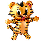 Шар фольгированный фигурный 12"/30см Тигренок, крепится с помощью розетки на палочку (в комплект не входят)