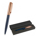 Ручка подарочная шариковая автоматическая " Bruno Visconti " Napoli синяя 1,0мм, толщина письма 0,7мм, поворотный механизм, металлический корпус, покрытие glossy pro, цвет корпуса синий/розовое золото, металлический клип, черный картонный футляр