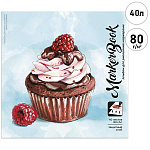 Скетчбук для рисования маркерами, белая бумага 80г/м2, 195*195м, 40л, склейка, без линовки, обложка - мелованный картон, жесткая подложка " Феникс " Десерт