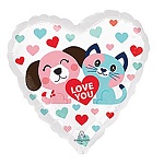 Шар фольгированный 18"/46см Сердце Love you Котик и собачка