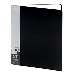 Папка 20файлов " Бюрократ " А4 черный , пластик 0,6мм,торцевой карман с бумажной вставкой