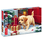 Пазлы Новогодние " Hatber " 500эл Любопытный щенок 48*33см, в наборе: постер, клей 85г, шпатель, картонная упаковка