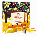 Свеча чайная Новогодняя ароматизированная " РСМ " 9шт Апельсин в шоколаде, 39*12,5мм время горения 3-4часа, картонная упаковка