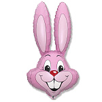Шар фольгированный фигурный 14"/36см Кролик розовый, крепится с помощью розетки на палочку (в комплект не входят)