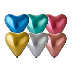 Шар латексный фигурный хром 12"/30см Сердце, ассорти из 6 цветов