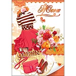 Открытка " Праздник " 475 Жене. Красная юбка блузка в полоску, букетик, 126*184мм, фольга золотая текстурная, конгрев, текст