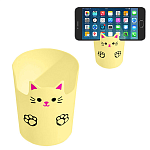 Подставка для пишущих принадлежностей с подставкой для телефона " KWELT " Кот, 1 отделение, Желтая, пластик