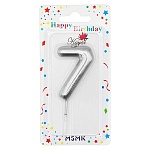 Свеча для торта цифра " KWELT " 7, серебряная, 6*4*1см, на палочке, картонный блистер 14*7*1,5см, европодвес