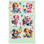 Наклейки " Мир открыток " 0-11 А6 Девочки с весенними букетами, без отделки